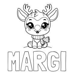 Online izdelana pobarvanka - Pobarvanka imena MARGI in otroška pobarvanka jelenčka Rudolfa s šalom okoli vratu