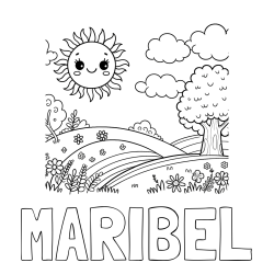 Online izdelana pobarvanka - Pobarvanka imena MARIBEL in otroška pobarvanka narave