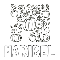 Online izdelana pobarvanka - Pobarvanka imena MARIBEL in pobarvanka z motivom jeseni