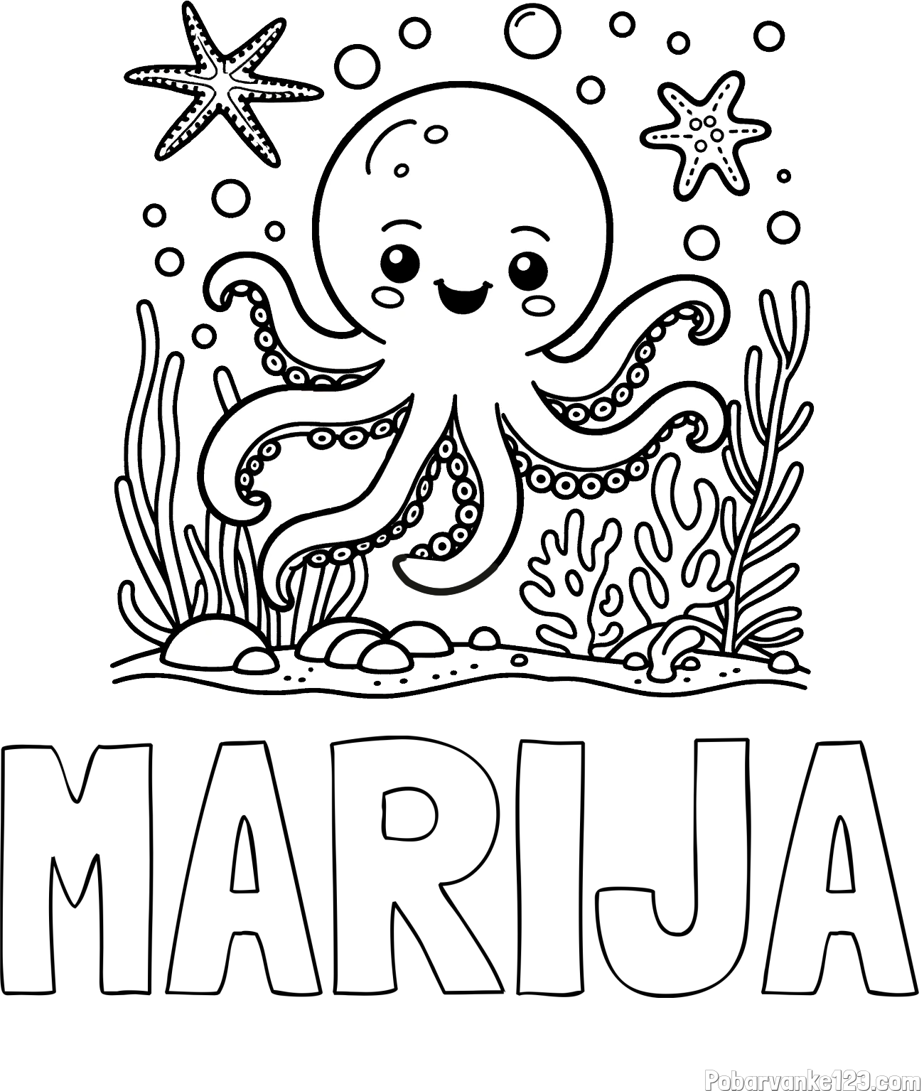 Pobarvanka imena MARIJA in pobarvanka hobotnice