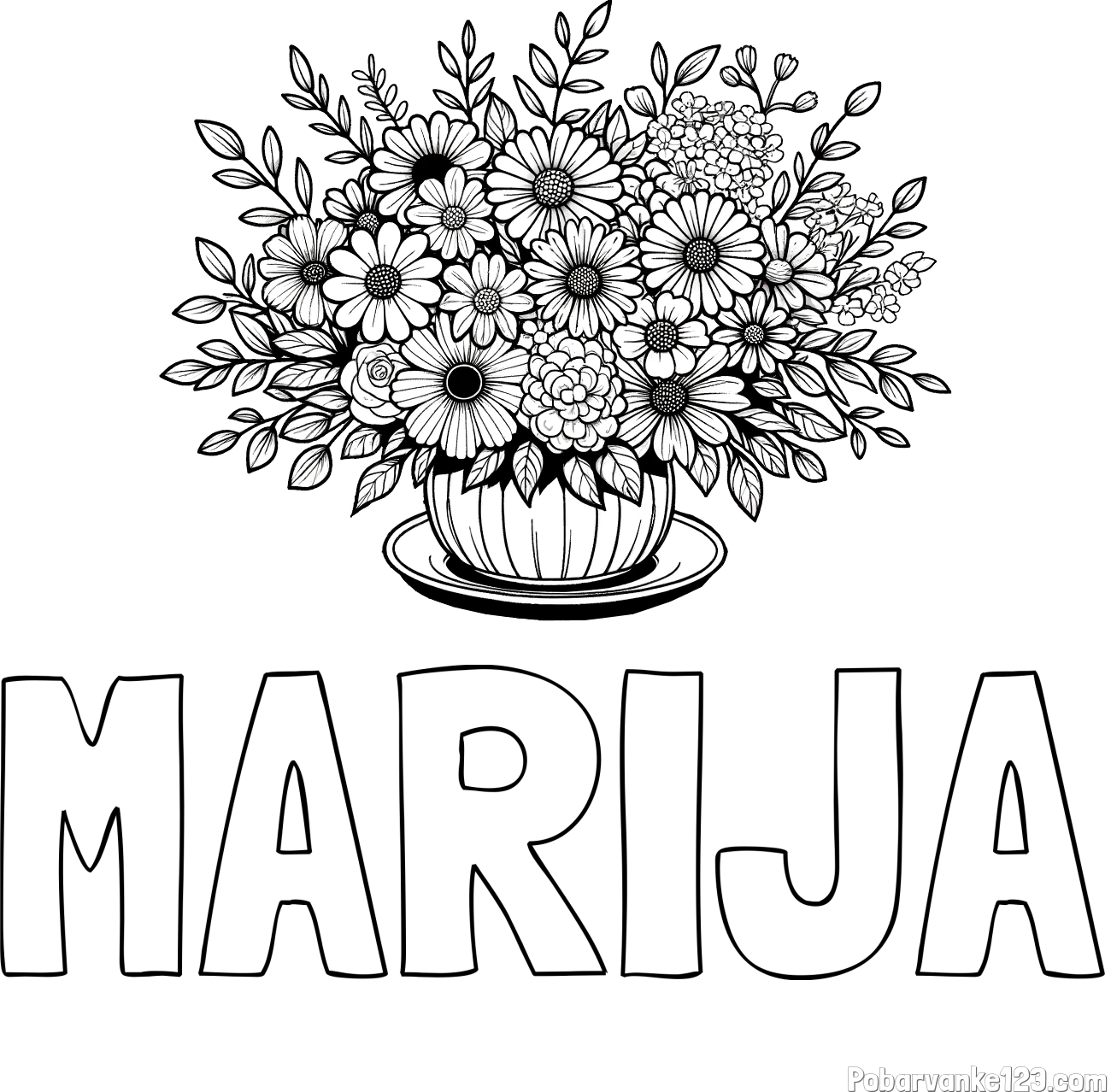 Pobarvanka imena MARIJA in pobarvanka velikega šopka rož