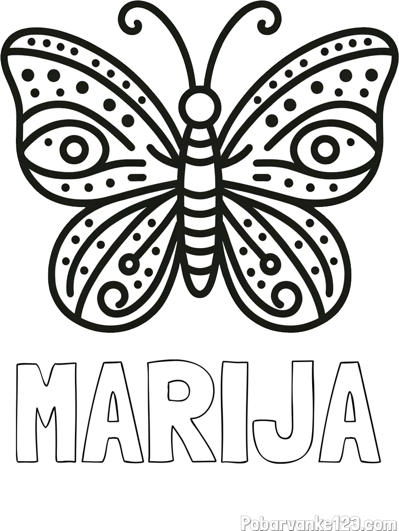 Pobarvanka imena MARIJA in preprosta pobarvanka metulja