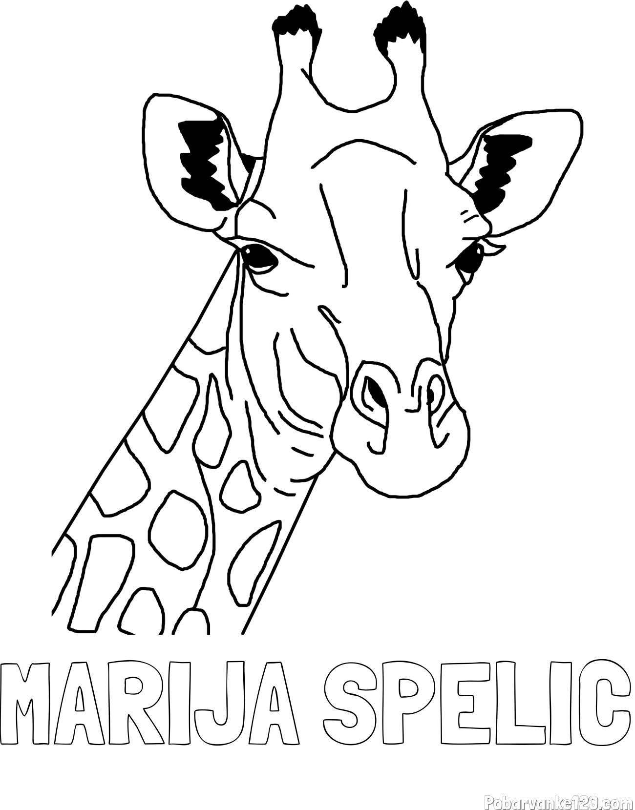 Pobarvanka imena MARIJA ŠPELIČ in lepa pobarvanka žirafje glave