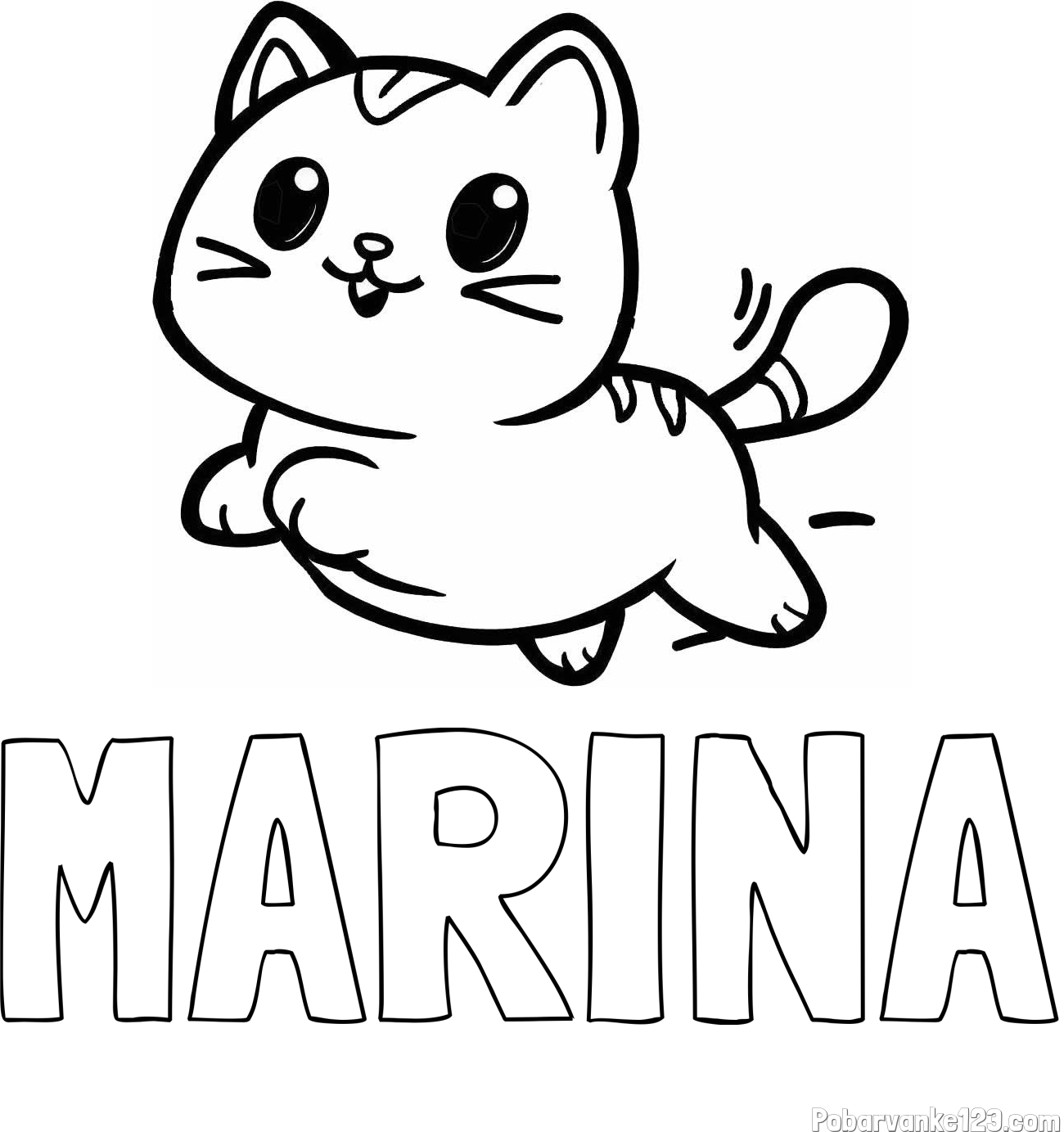 Pobarvanka imena MARINA in pobarvanka prikupne mačke med tekom