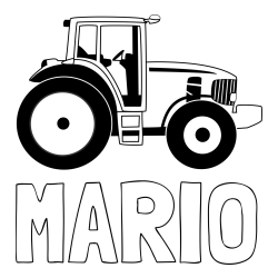 Online izdelana pobarvanka - Pobarvanka imena MARIO in pobarvanka velikega in zmogljivega traktorja