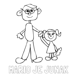 Online izdelana pobarvanka - Pobarvanka imena MARIO JE JUNAK in otroška pobarvanka očeta in hčerke