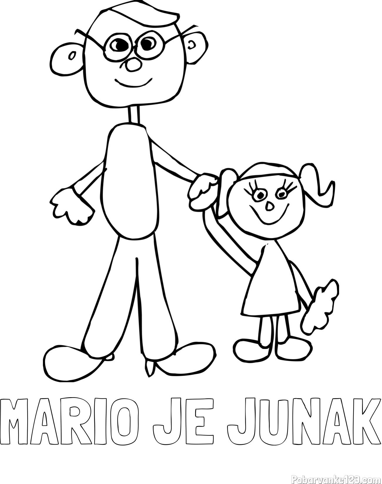 Pobarvanka imena MARIO JE JUNAK in otroška pobarvanka očeta in hčerke