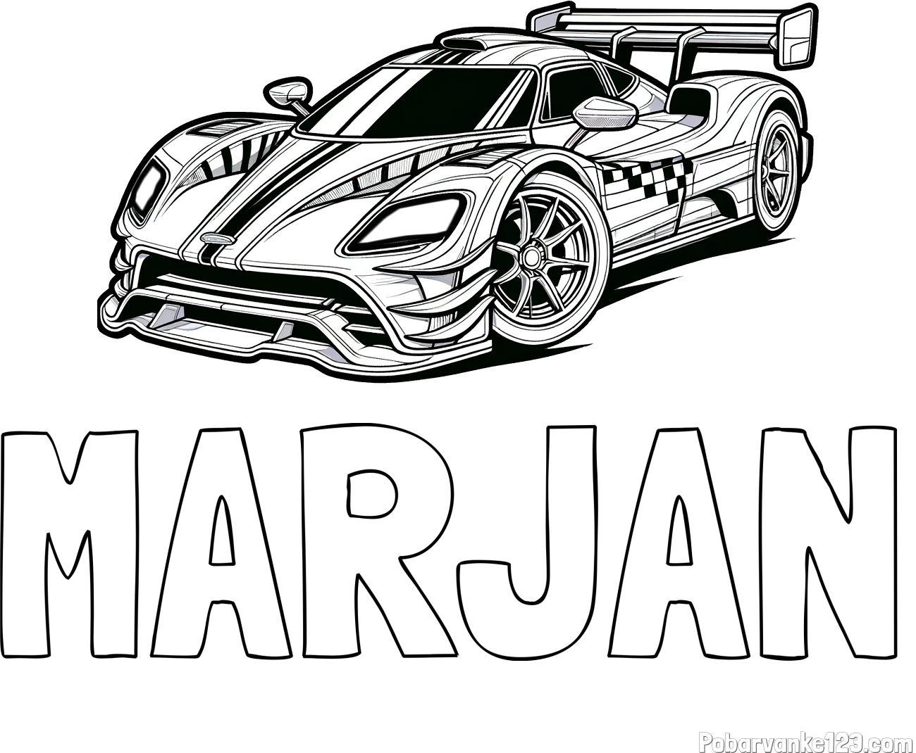 Pobarvanka imena MARJAN in pobarvanka modernega športnega avtomobila