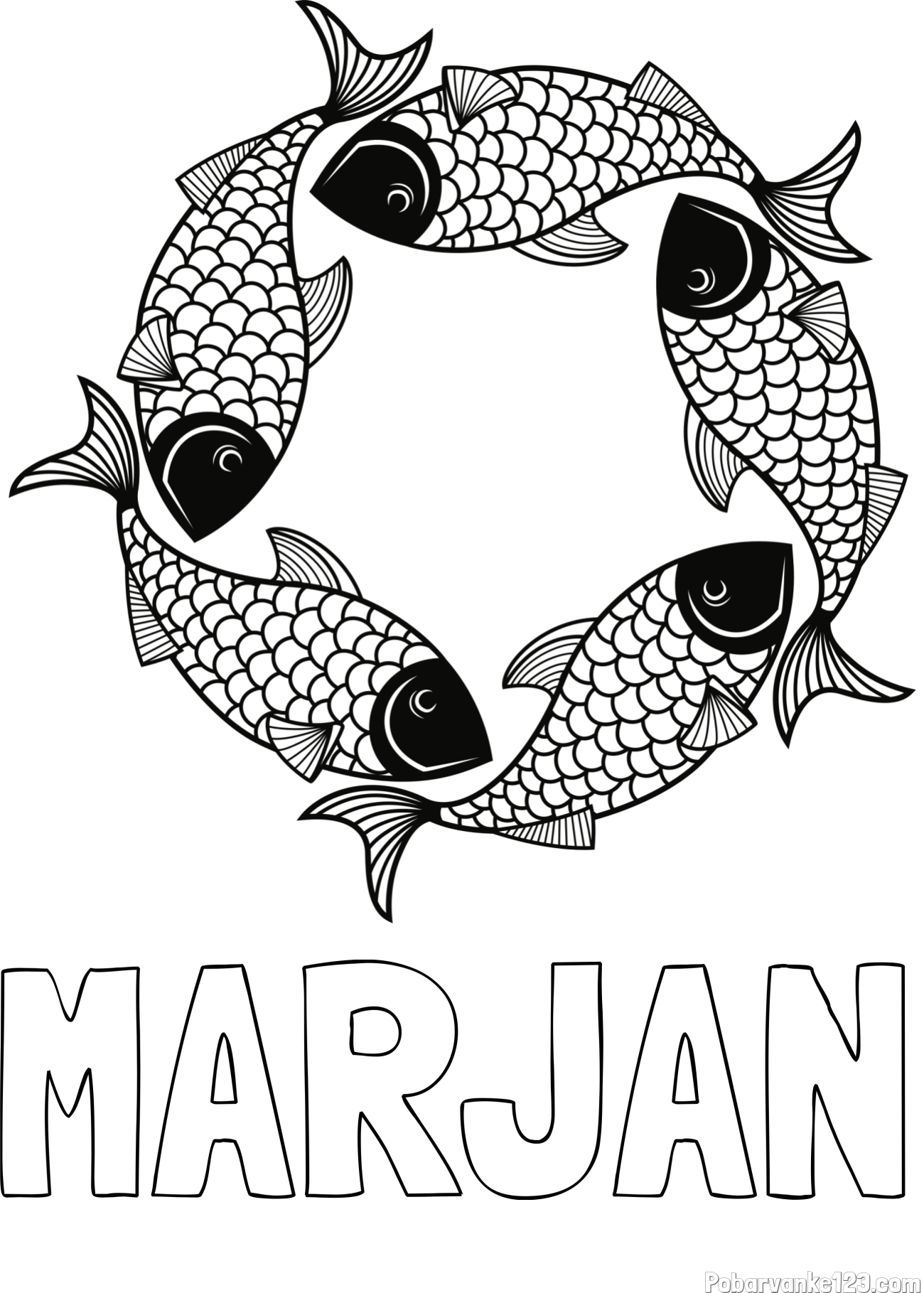 Pobarvanka imena MARJAN in pobarvanka rib - mandale