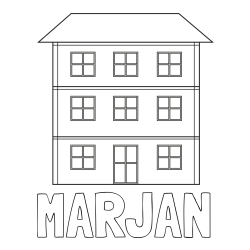 Online izdelana pobarvanka - Pobarvanka imena MARJAN in pobarvanka stare dvonadstropne hiše