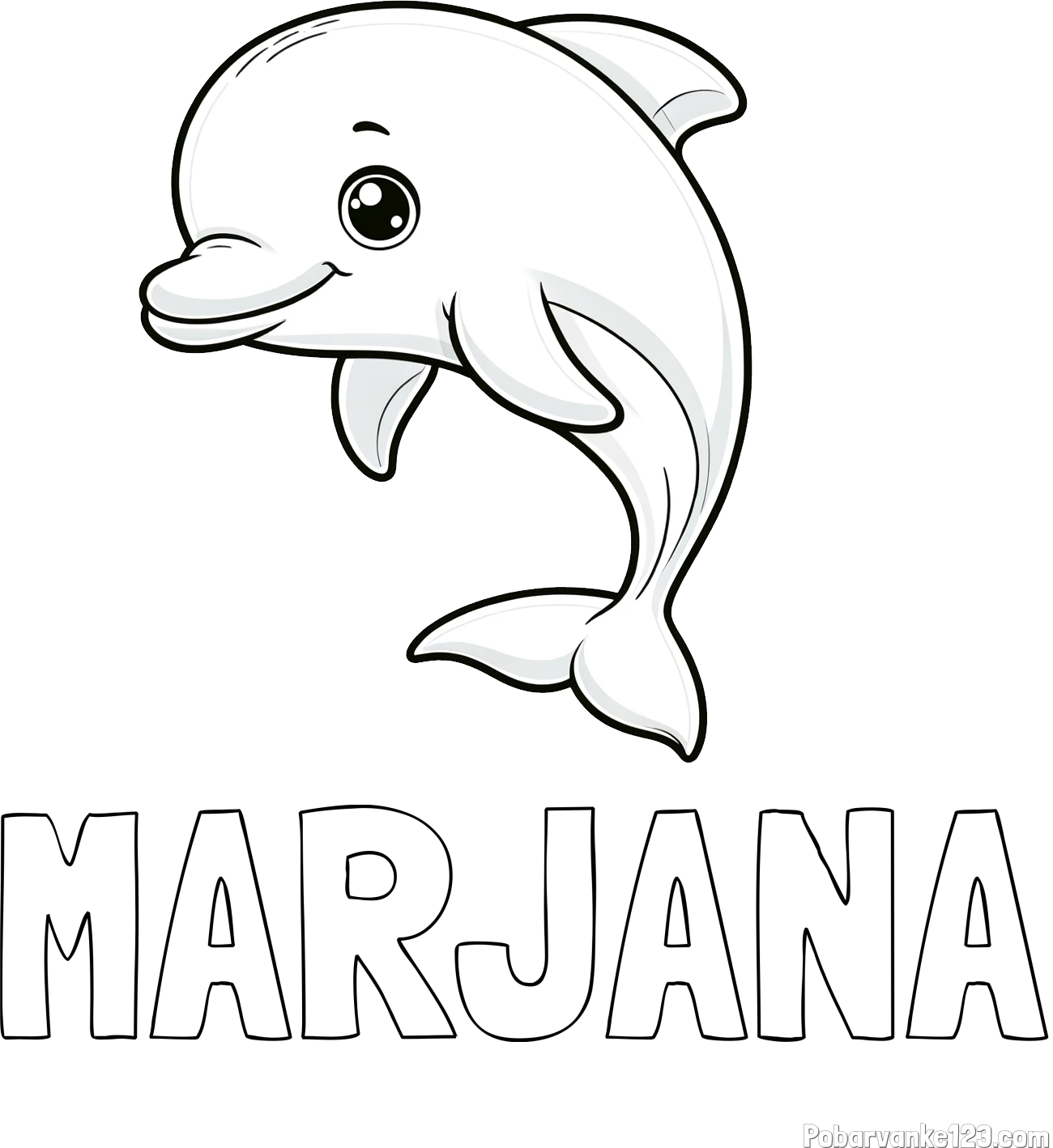 Pobarvanka imena MARJANA in otroška pobarvanka ljubkega delfina