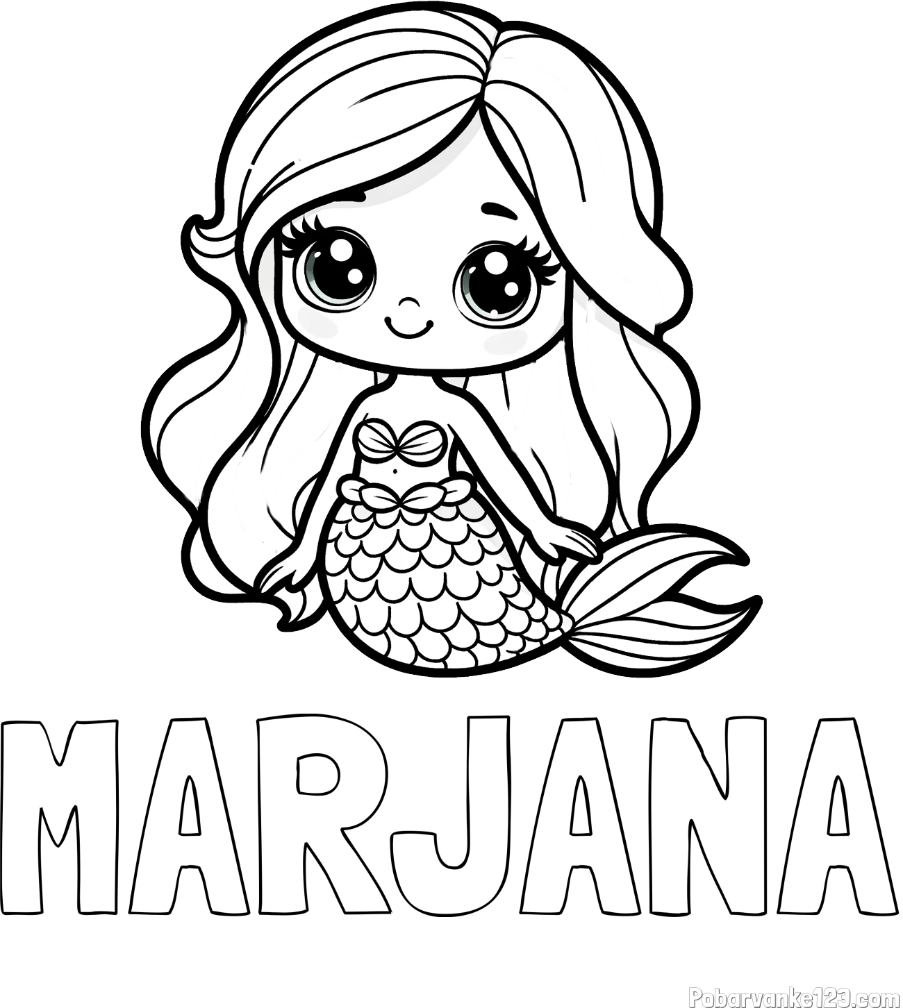 Pobarvanka imena MARJANA in pobarvanka prikupne morske deklice