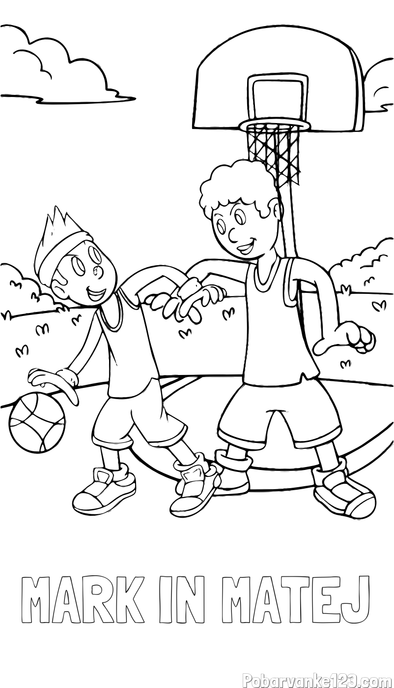 Pobarvanka imena MARK IN MATEJ in pobarvanka košarkarjev pri igri