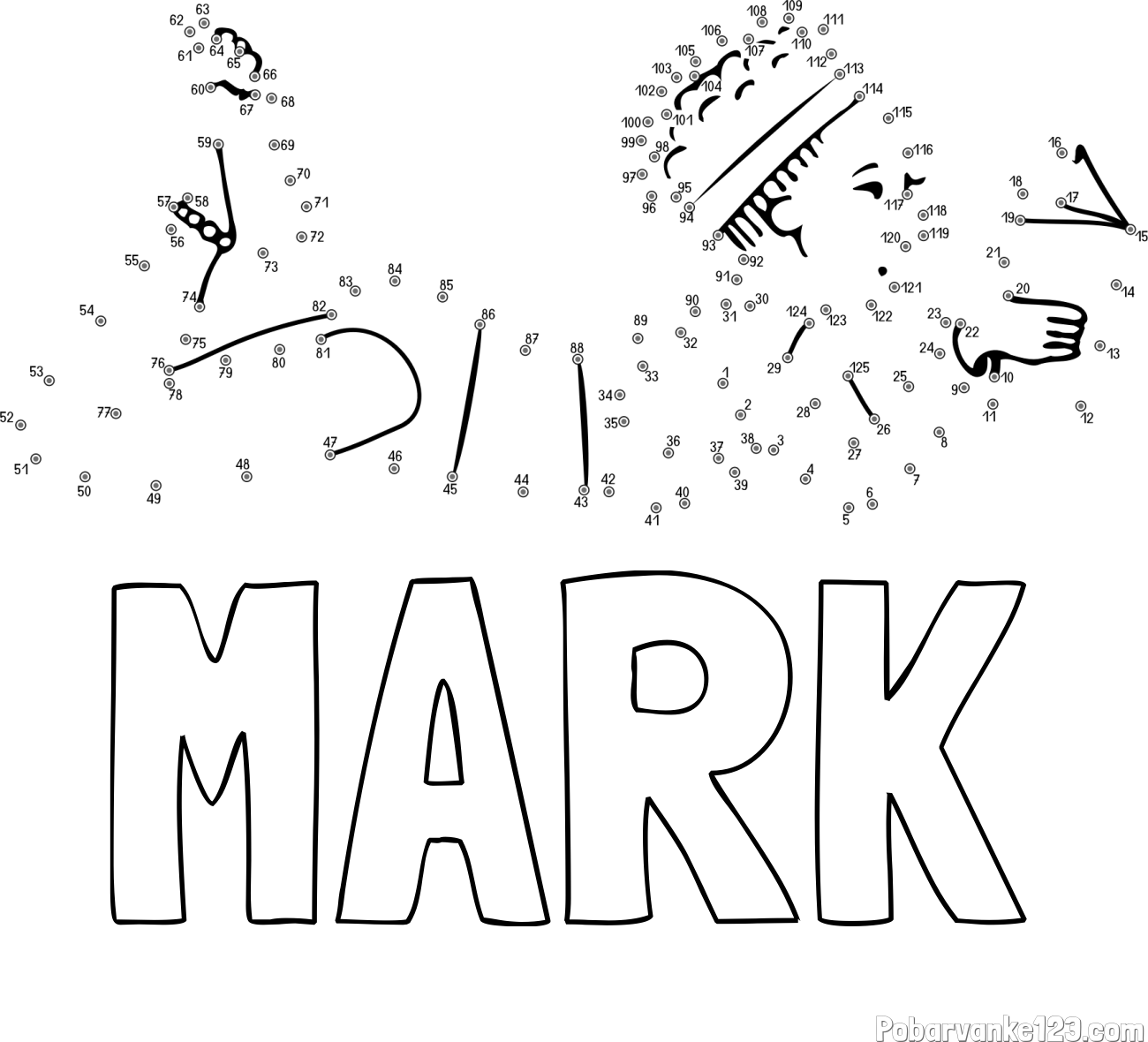 Pobarvanka imena MARK in pobarvanka deklice - poveži številke od pike do pike