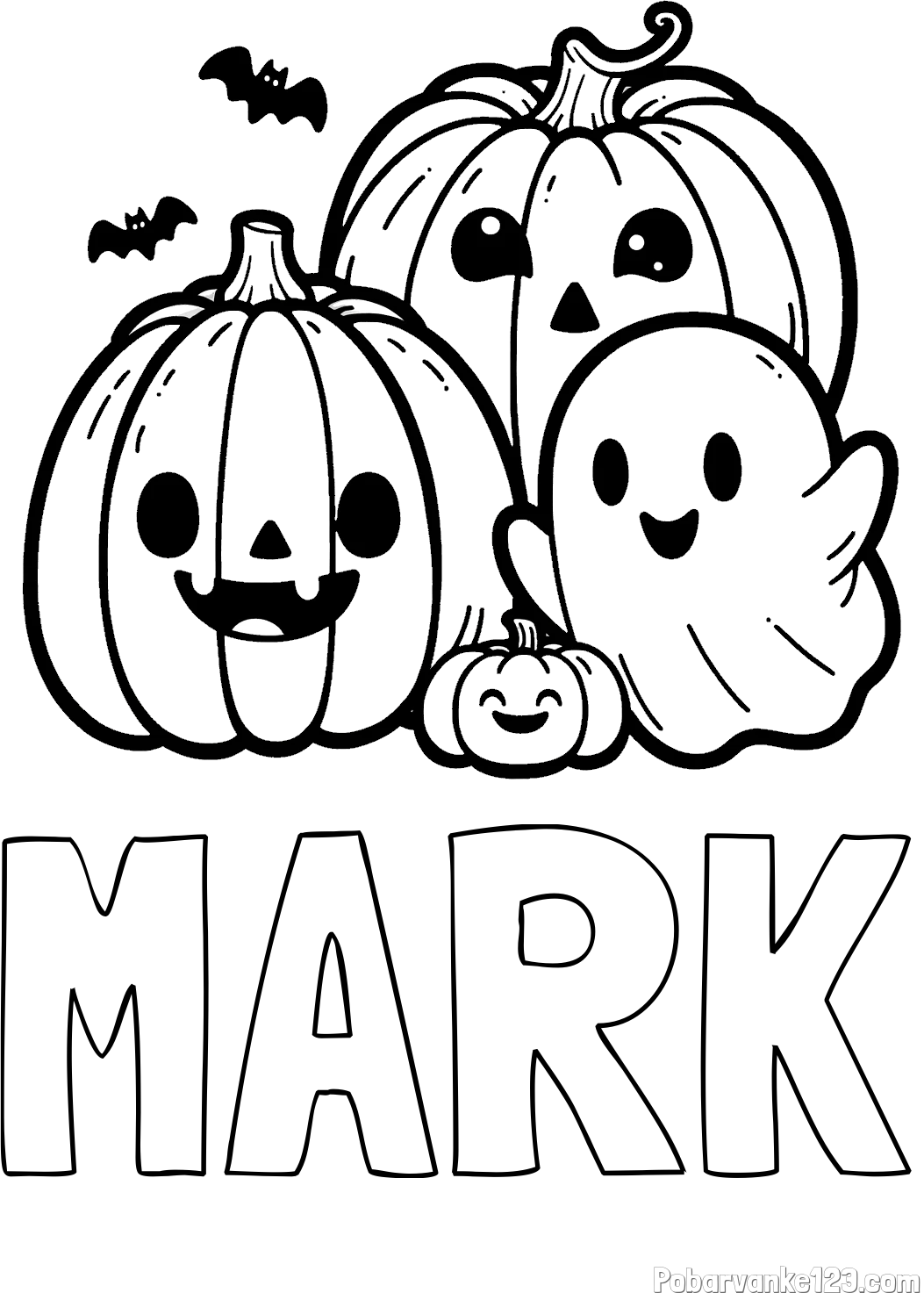 Pobarvanka imena MARK in pobarvanka duhca in buč za noč čarovnic