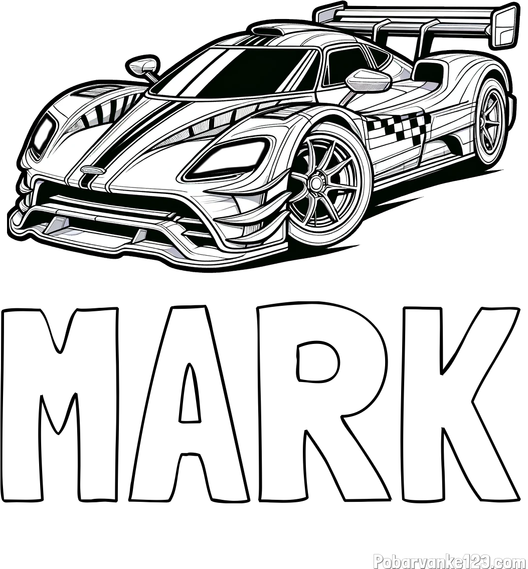 Pobarvanka imena MARK in pobarvanka modernega športnega avtomobila