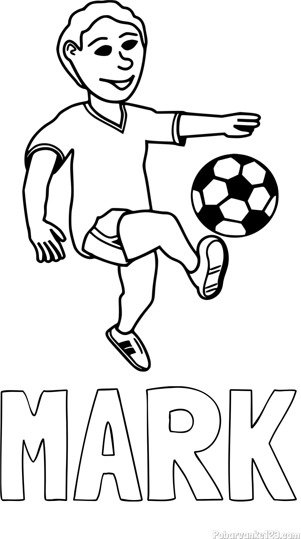 Pobarvanka imena MARK in pobarvanka nogometaša, ki brca žogo