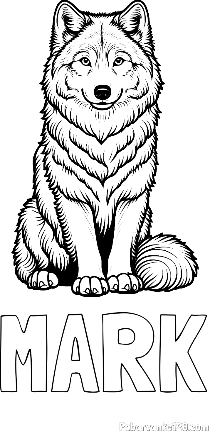 Pobarvanka imena MARK in pobarvanka prijaznega volka