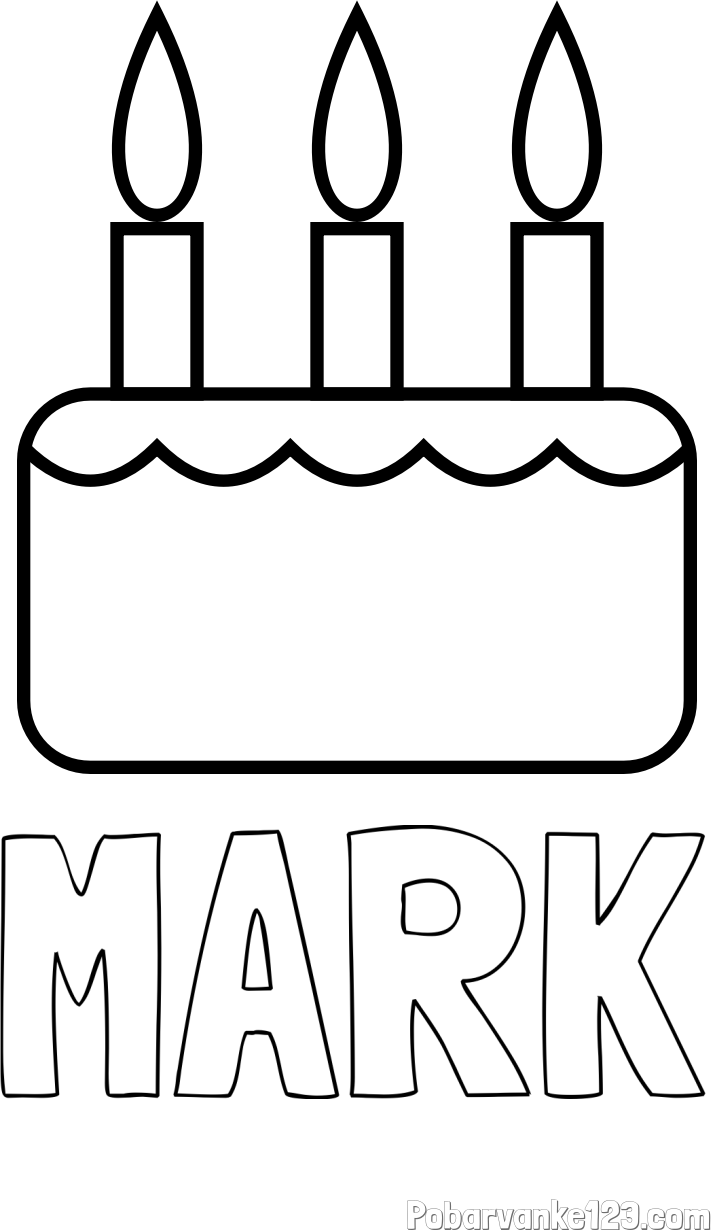 Pobarvanka imena MARK in pobarvanka rojstnodnevne torte za 3. rojstni dan
