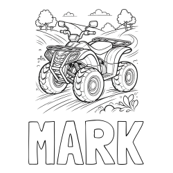 Pobarvanka imena MARK in pobarvanka štirikolesnika na cesti