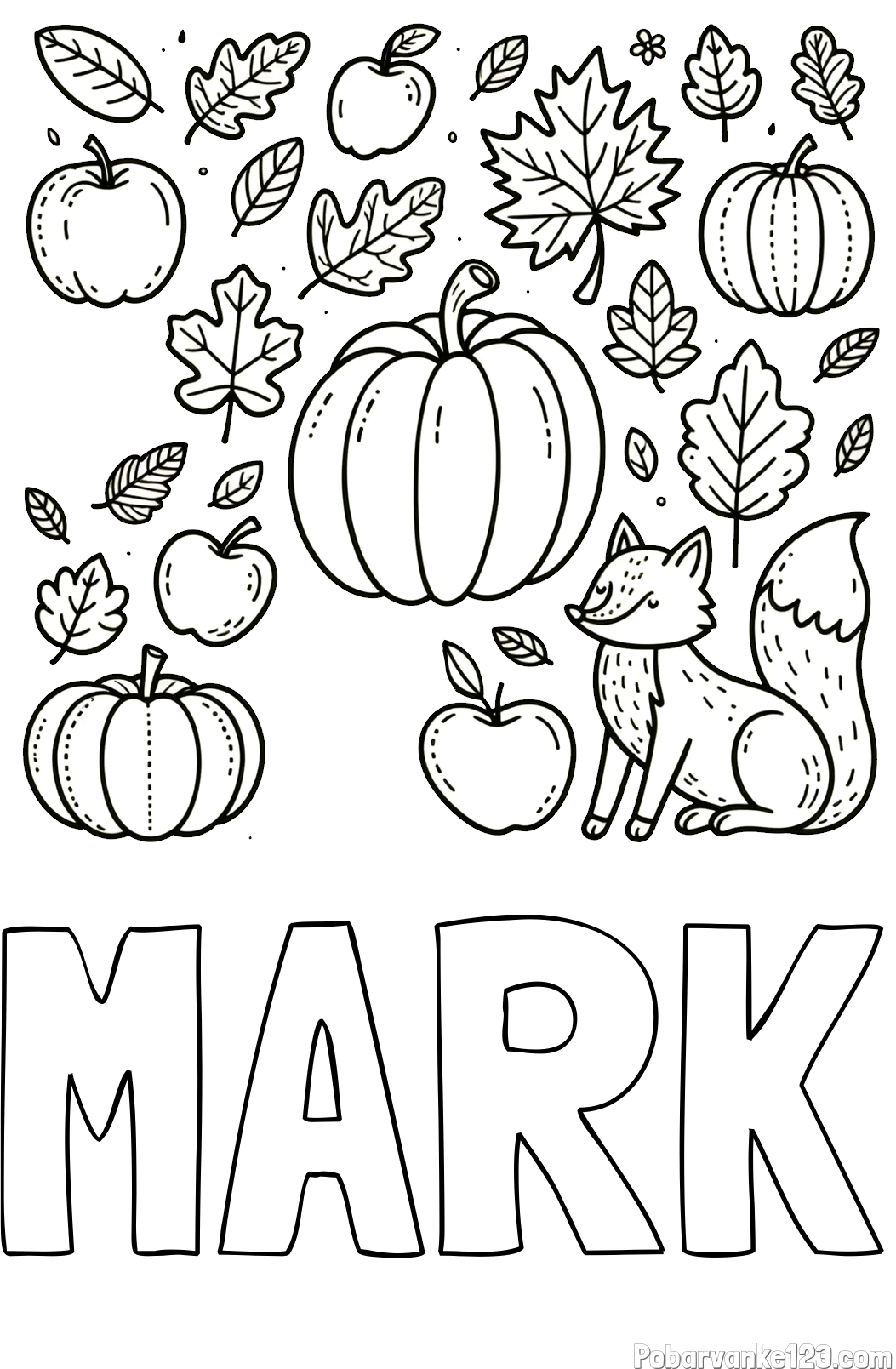Pobarvanka imena MARK in pobarvanka z motivom jeseni