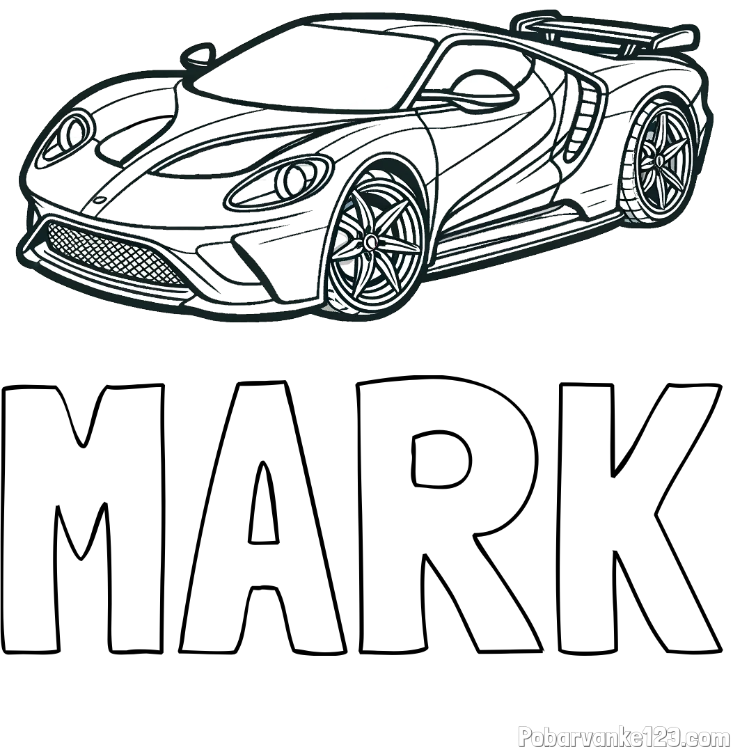 Pobarvanka imena MARK in Športni avtomobil