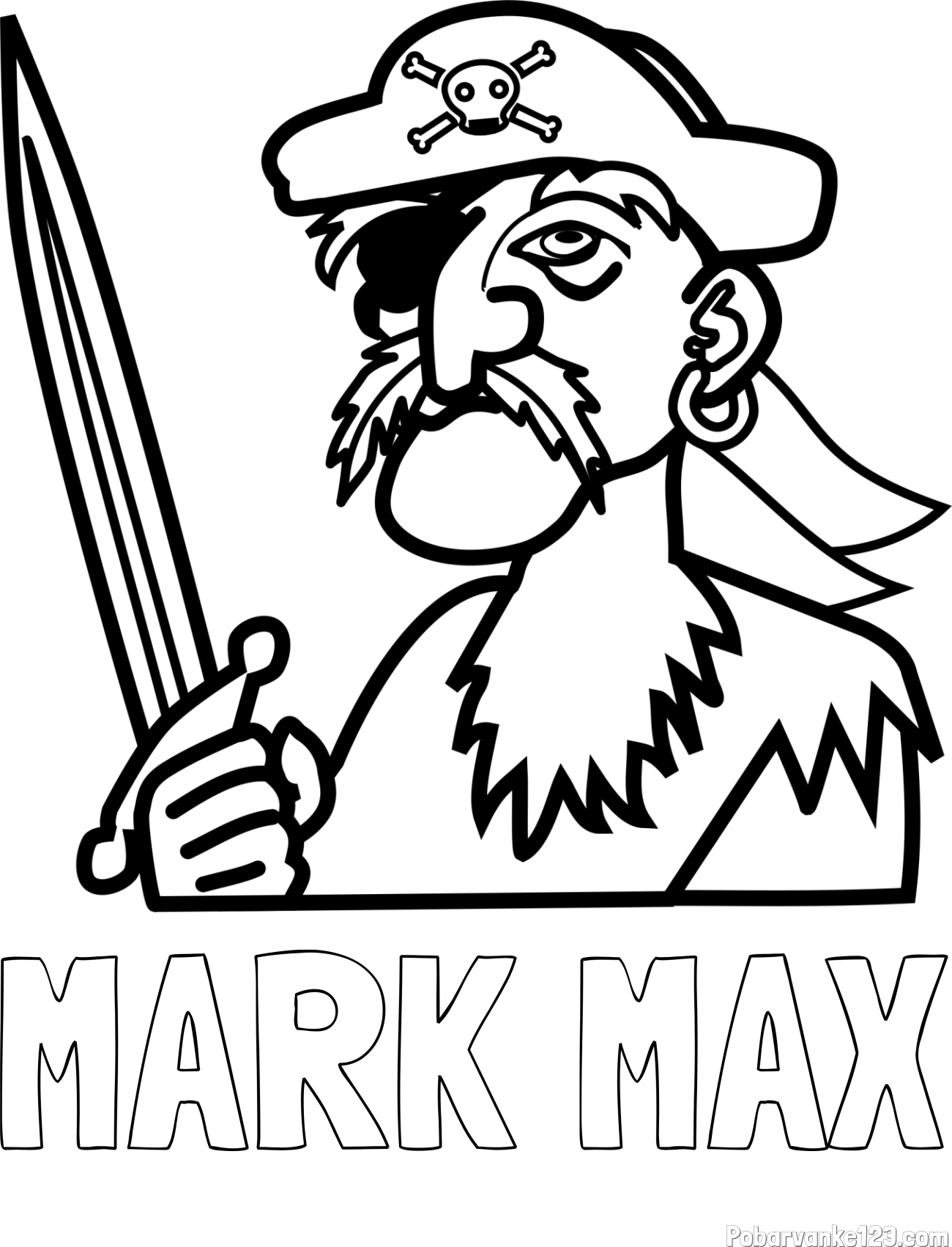 Pobarvanka imena MARK MAX in pobarvanka gusarja s kljukastim nosom