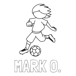 Online izdelana pobarvanka - Pobarvanka imena MARK O. in otroška pobarvanka preprosto ilustriranega nogometaša