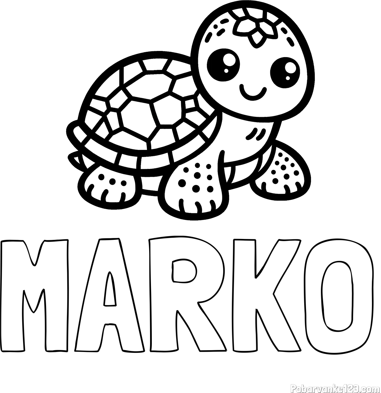 Pobarvanka imena MARKO in otroška pobarvanka želve