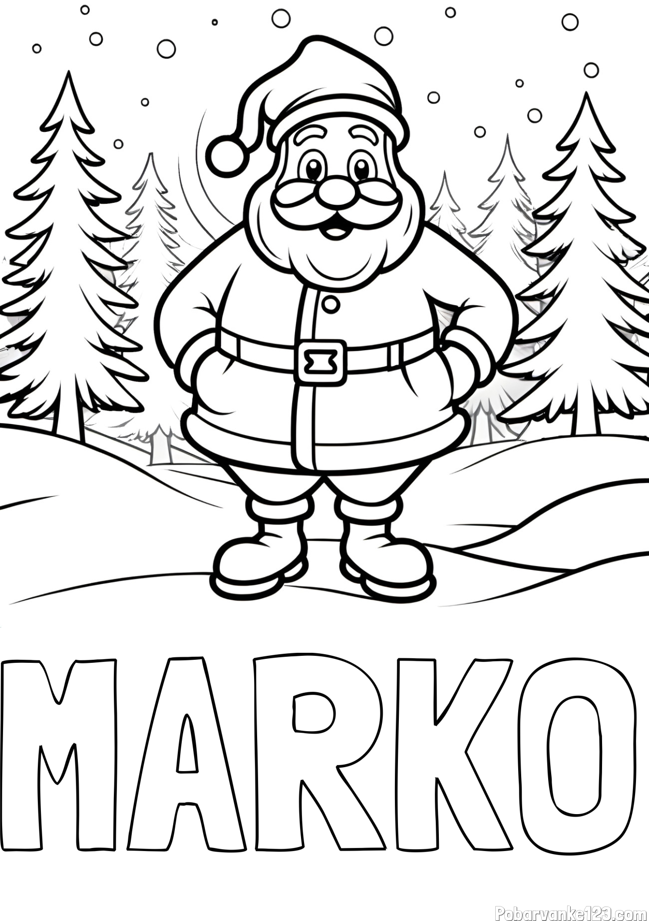 Pobarvanka imena MARKO in pobarvanka Božička v gozdu