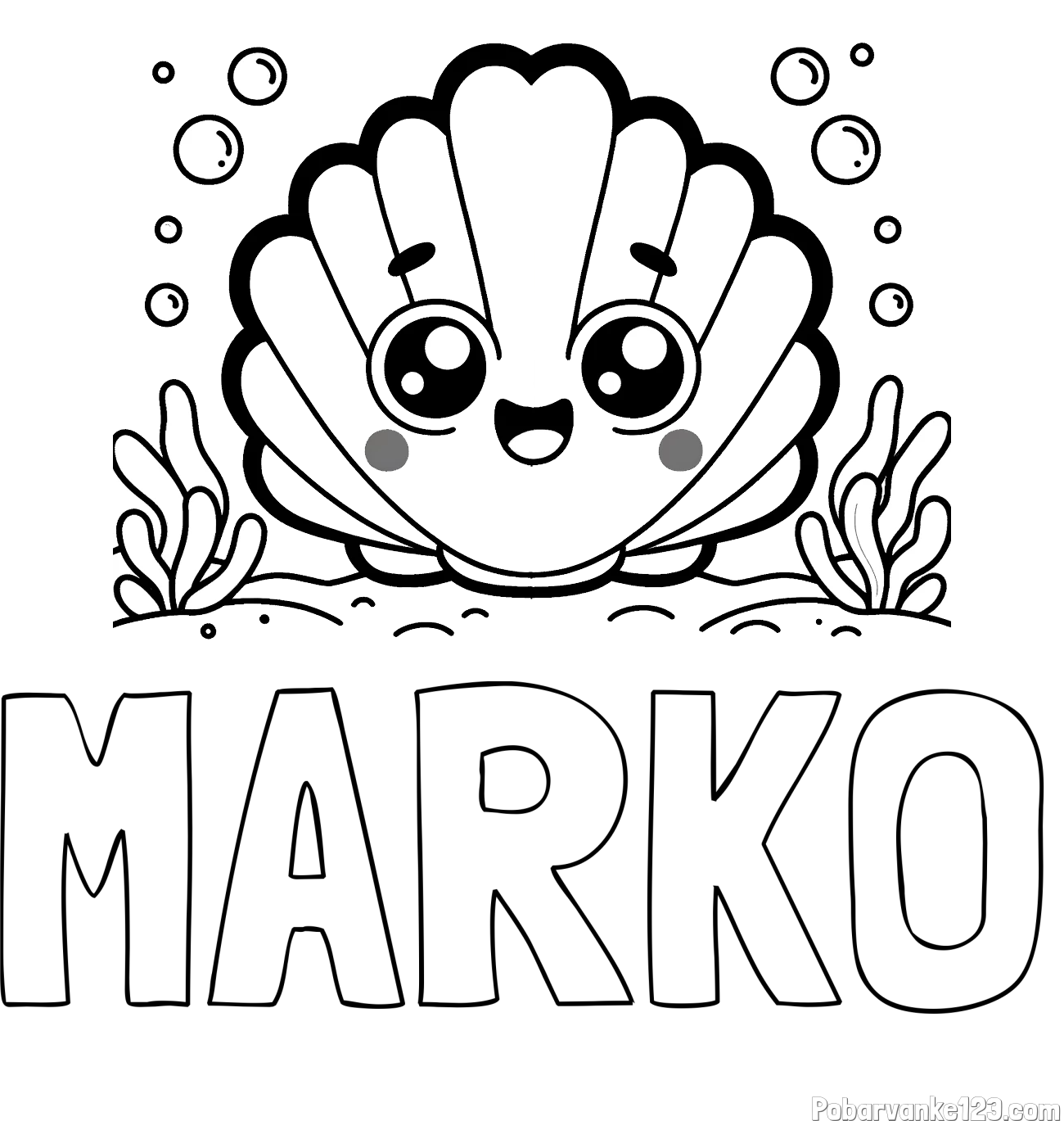 Pobarvanka imena MARKO in pobarvanka nasmejane školjke