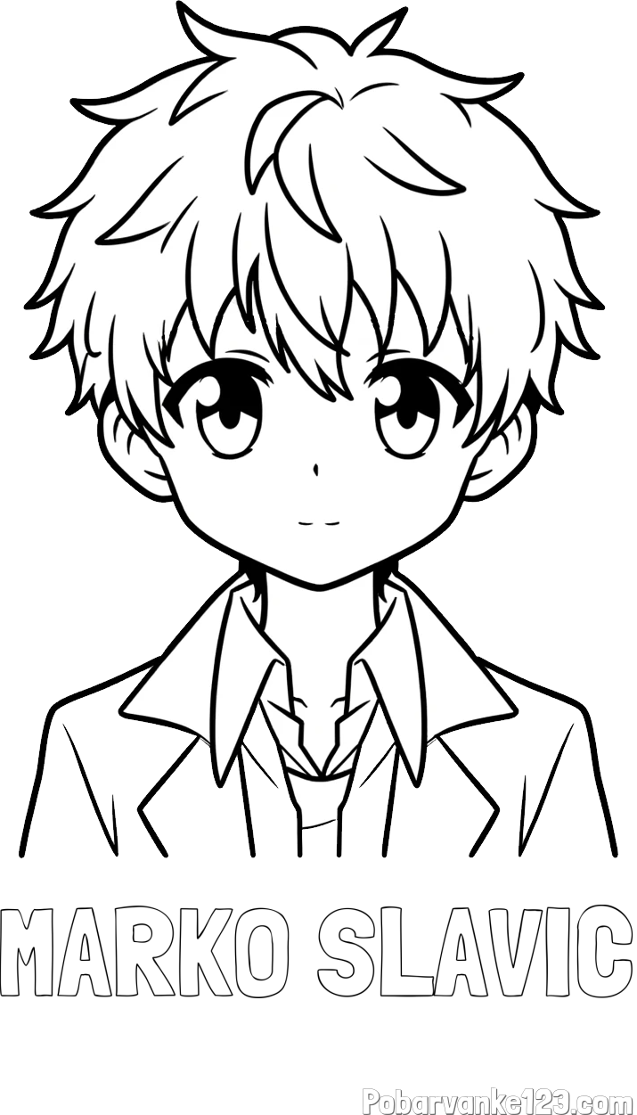 Pobarvanka imena MARKO SLAVIČ in pobarvanka fanta v anime slogu