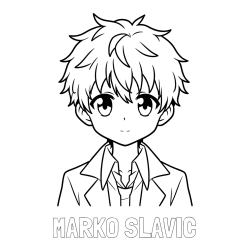 Online izdelana pobarvanka - Pobarvanka imena MARKO SLAVIČ in pobarvanka fanta v anime slogu