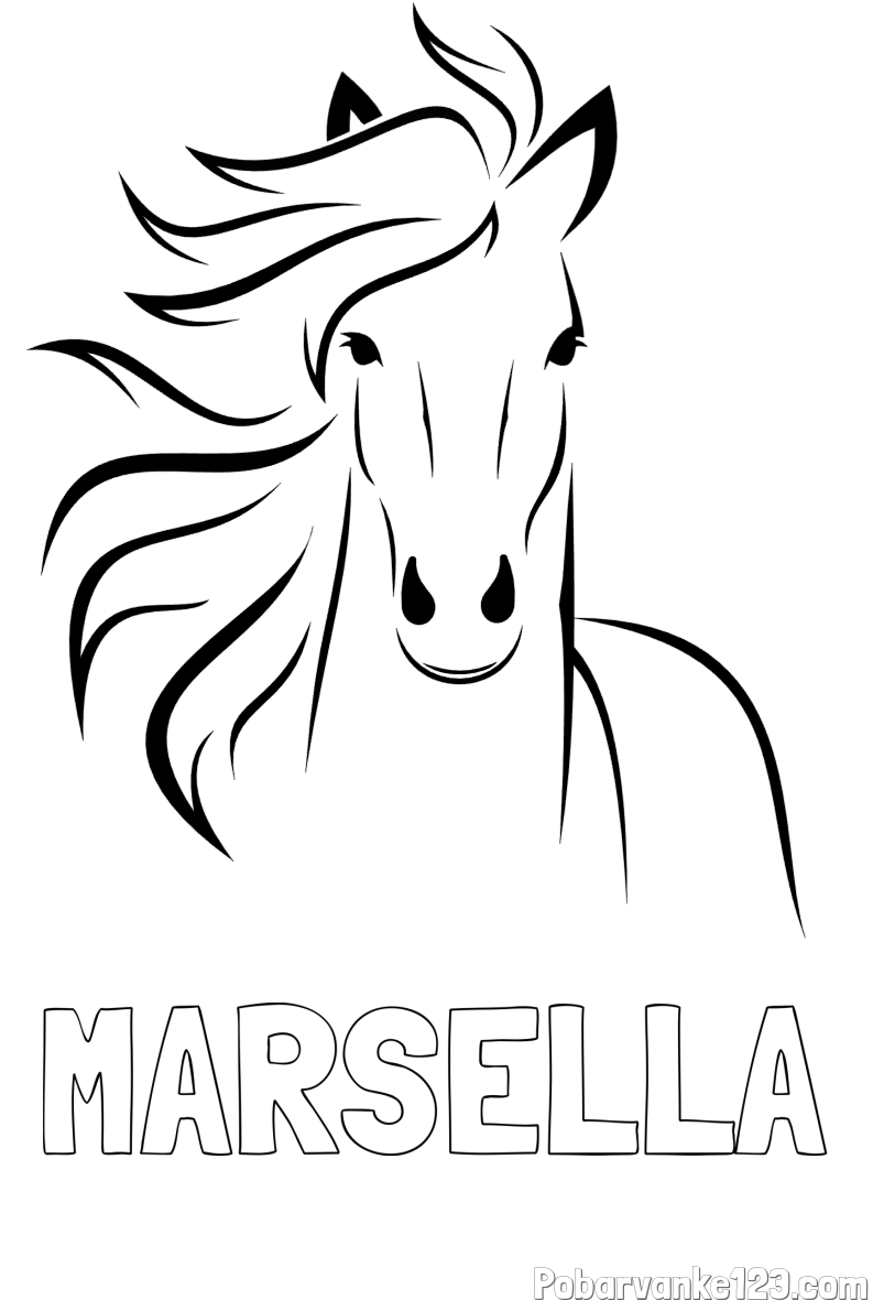 Pobarvanka imena MARSELLA in lepa pobarvanka konja