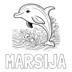 Online izdelana pobarvanka - Pobarvanka imena MARSIJA in pobarvanka ljubkega delfina