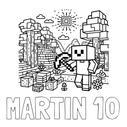 Online izdelana pobarvanka - Pobarvanka imena MARTIN 10 in pobarvanka Minecraft sveta