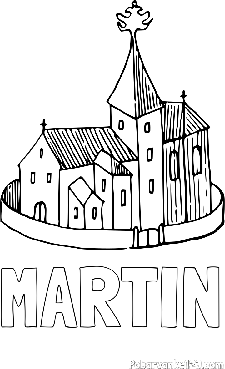 Pobarvanka imena MARTIN in pobarvanka cerkve obdane z obzidjem