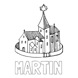 Online izdelana pobarvanka - Pobarvanka imena MARTIN in pobarvanka cerkve obdane z obzidjem