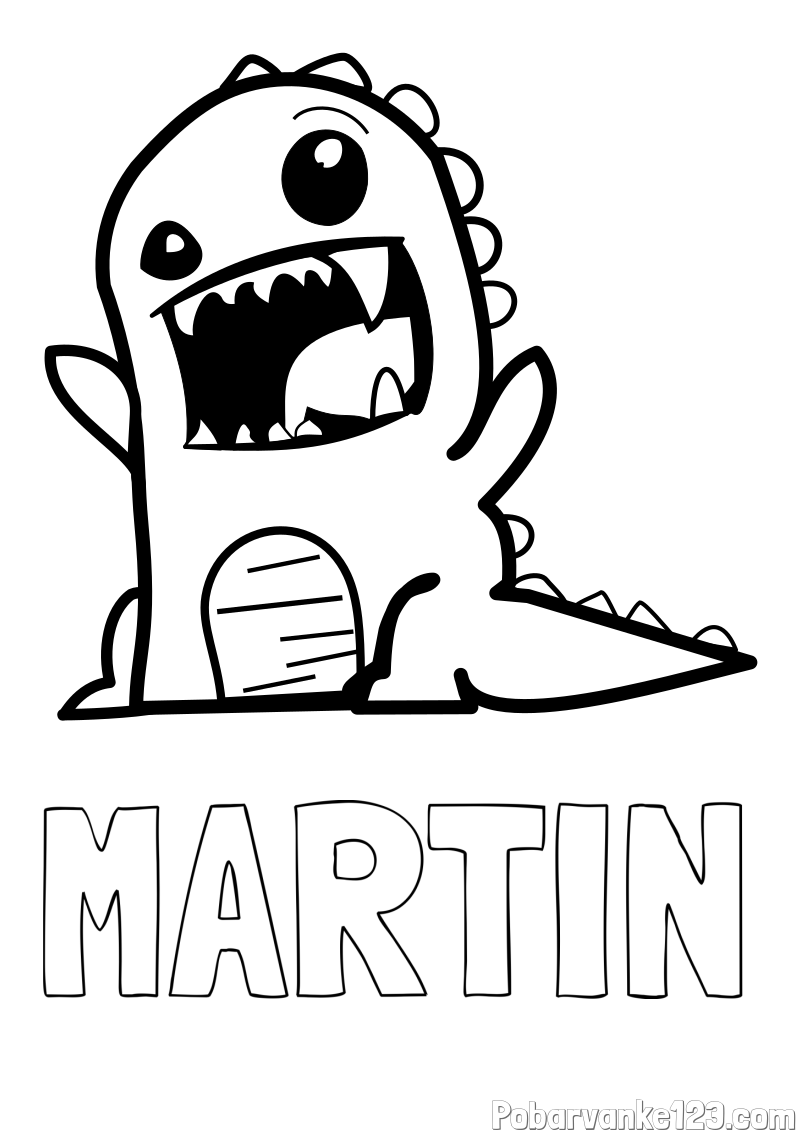Pobarvanka imena MARTIN in pobarvanka strašnega dinozavra