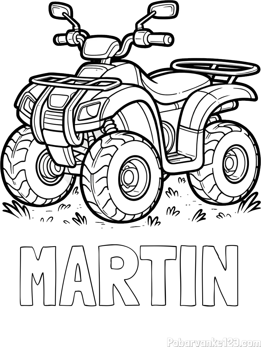 Pobarvanka imena MARTIN in pobarvanka velikega štirikolesnika