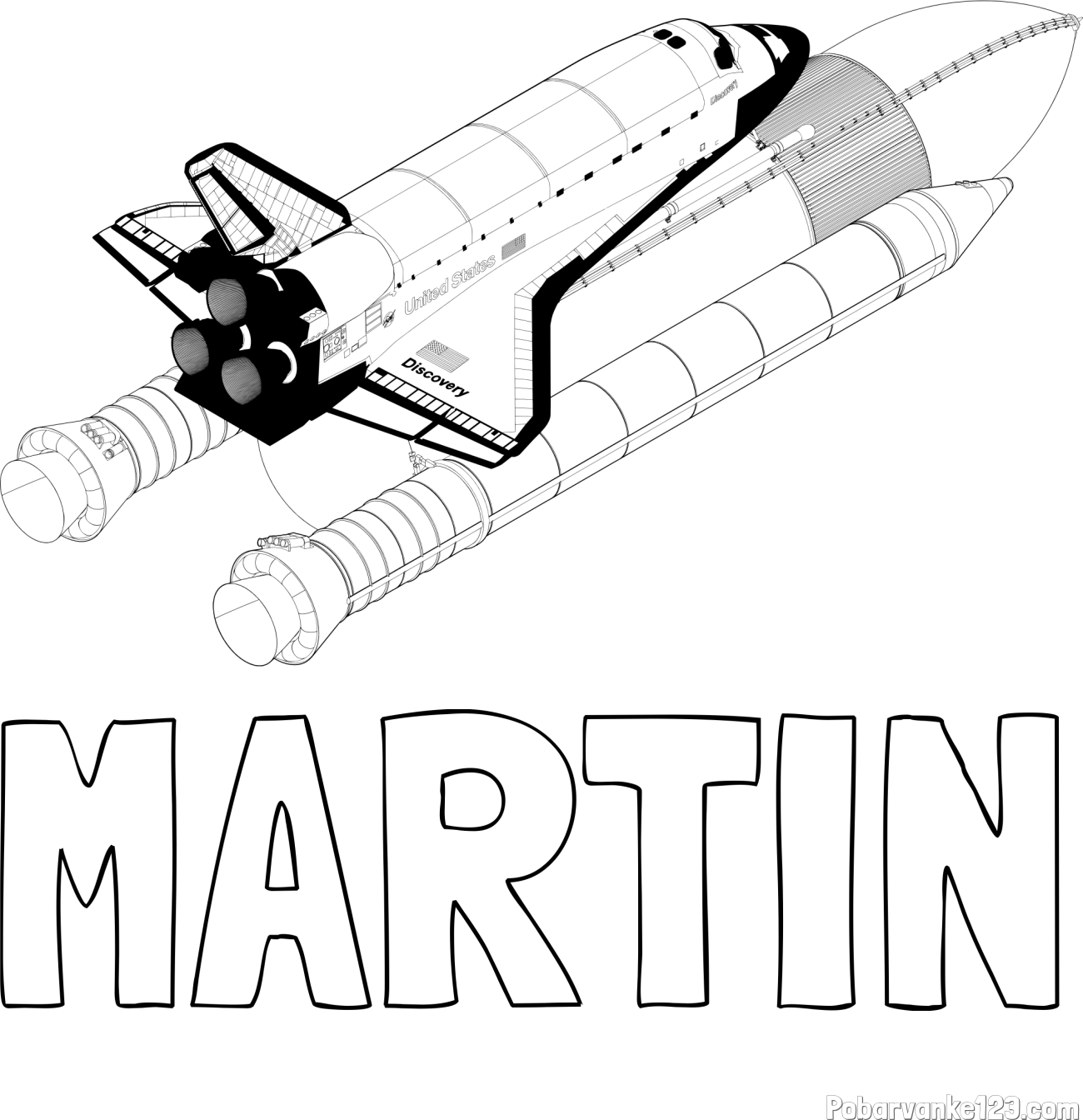 Pobarvanka imena MARTIN in pobarvanka vesoljskega plovila Space Shuttle Discovery 3 v letu