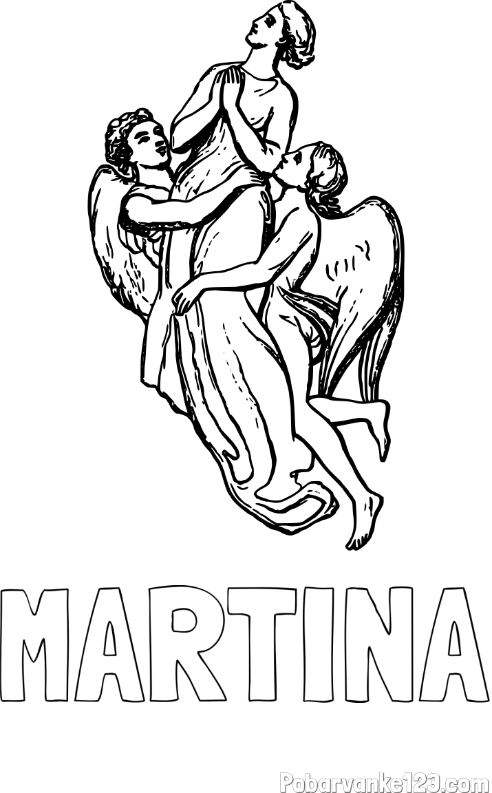 Pobarvanka imena MARTINA in rojen z angeli