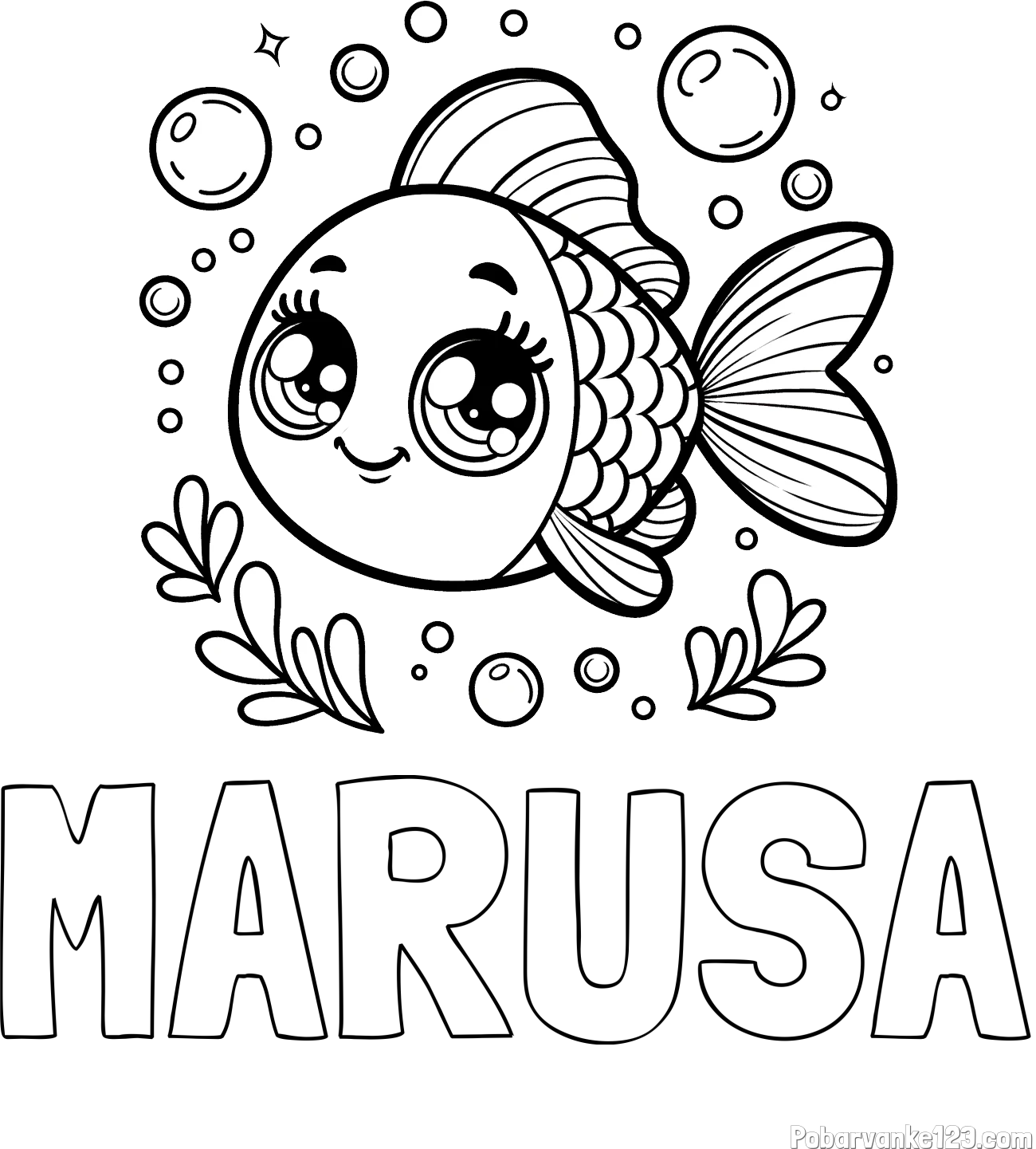 Pobarvanka imena MARUŠA in pobarvanka prisrčne ribice