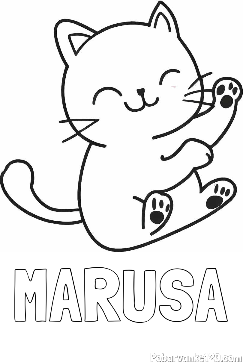 Pobarvanka imena MARUŠA in pobarvanka razigranega mucka