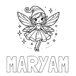 Online izdelana pobarvanka - Pobarvanka imena MARYAM in otroška pobarvanka čudovite vile