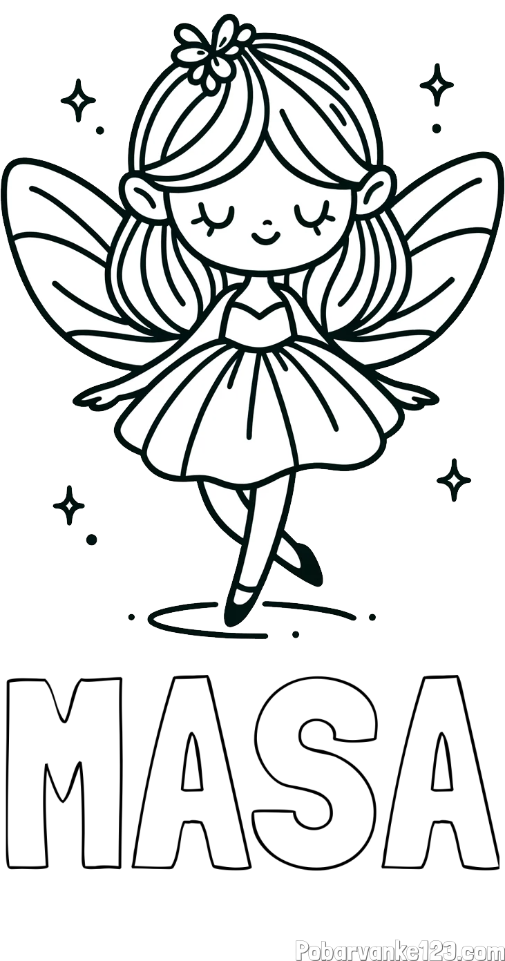 Pobarvanka imena MASA in enostavna pobarvanka čarobne vile
