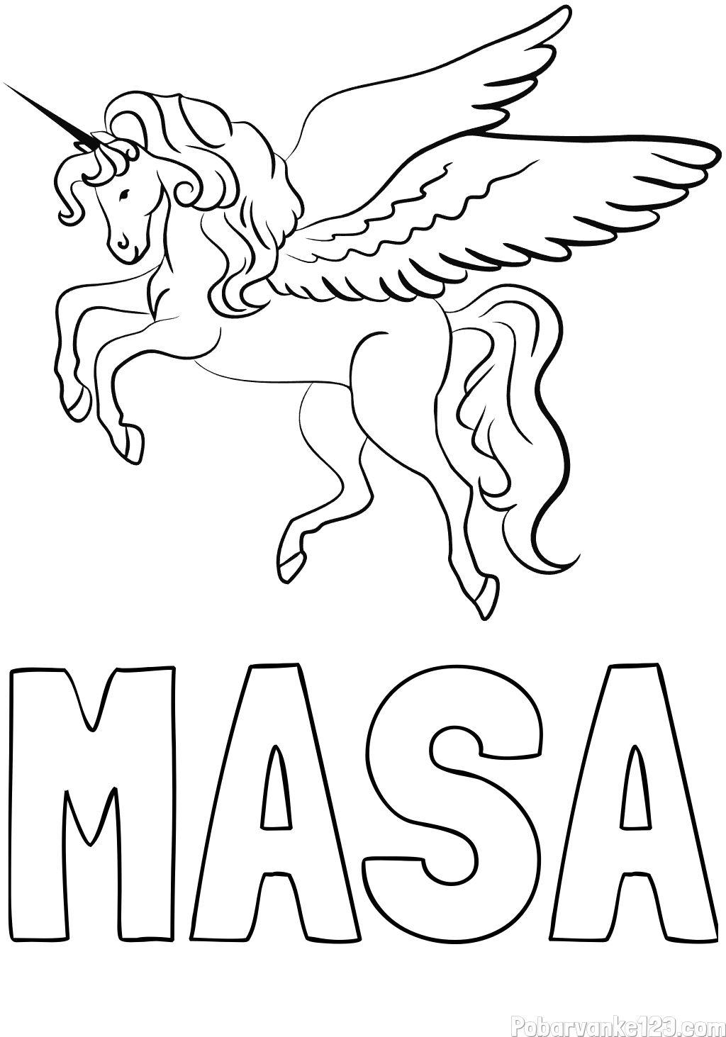 Pobarvanka imena MAŠA in lepa pobarvanka samoroga