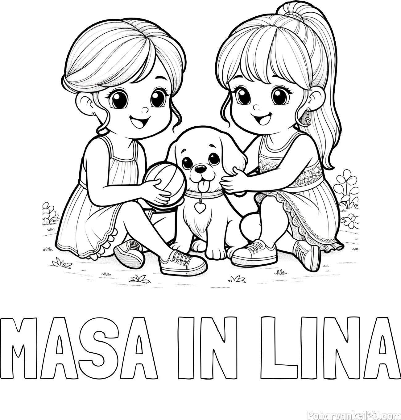 Pobarvanka imena MAŠA IN LINA in pobarvanka prijateljic s kužkom