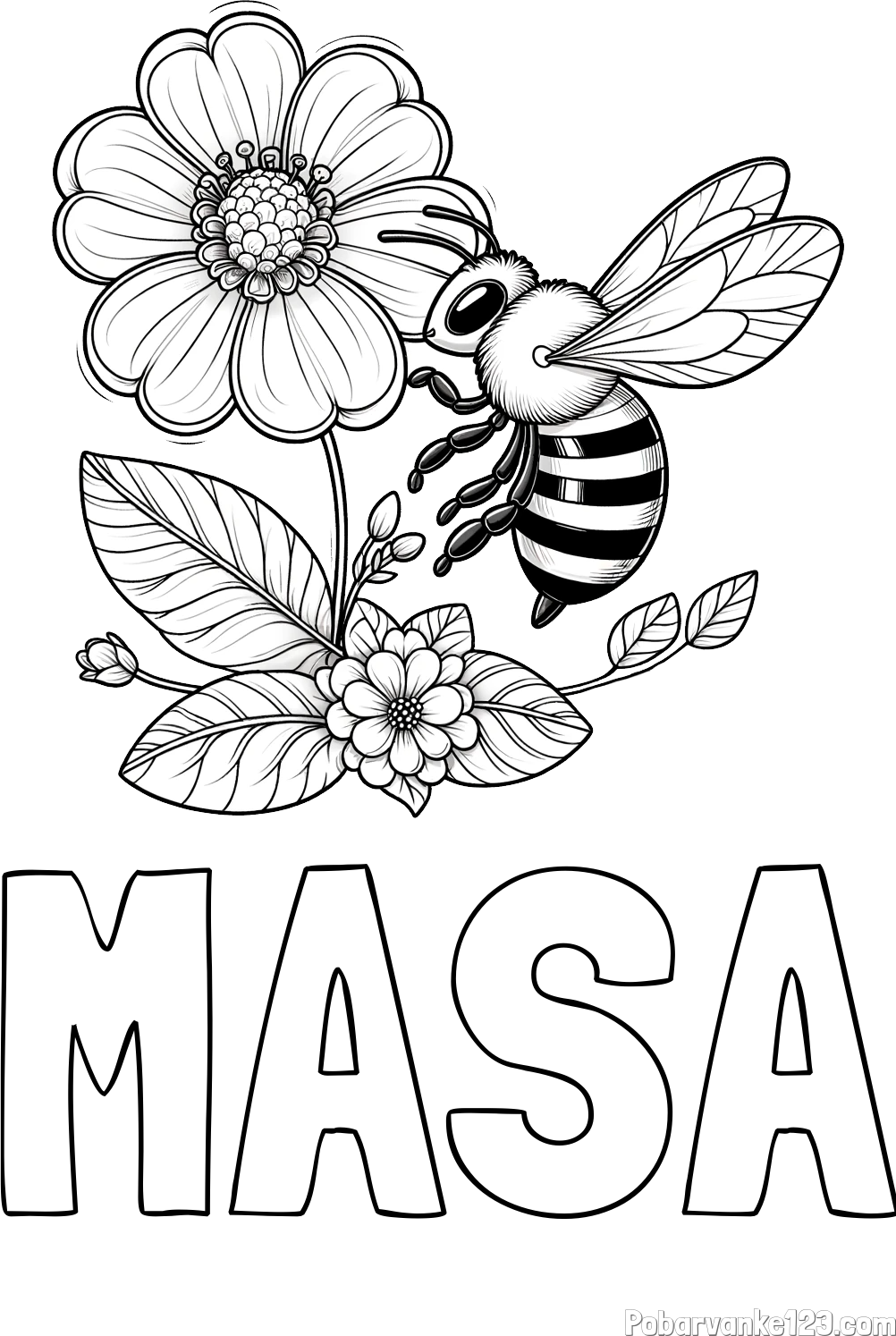 Pobarvanka imena MAŠA in otroška pobarvanka čebelice in rožice