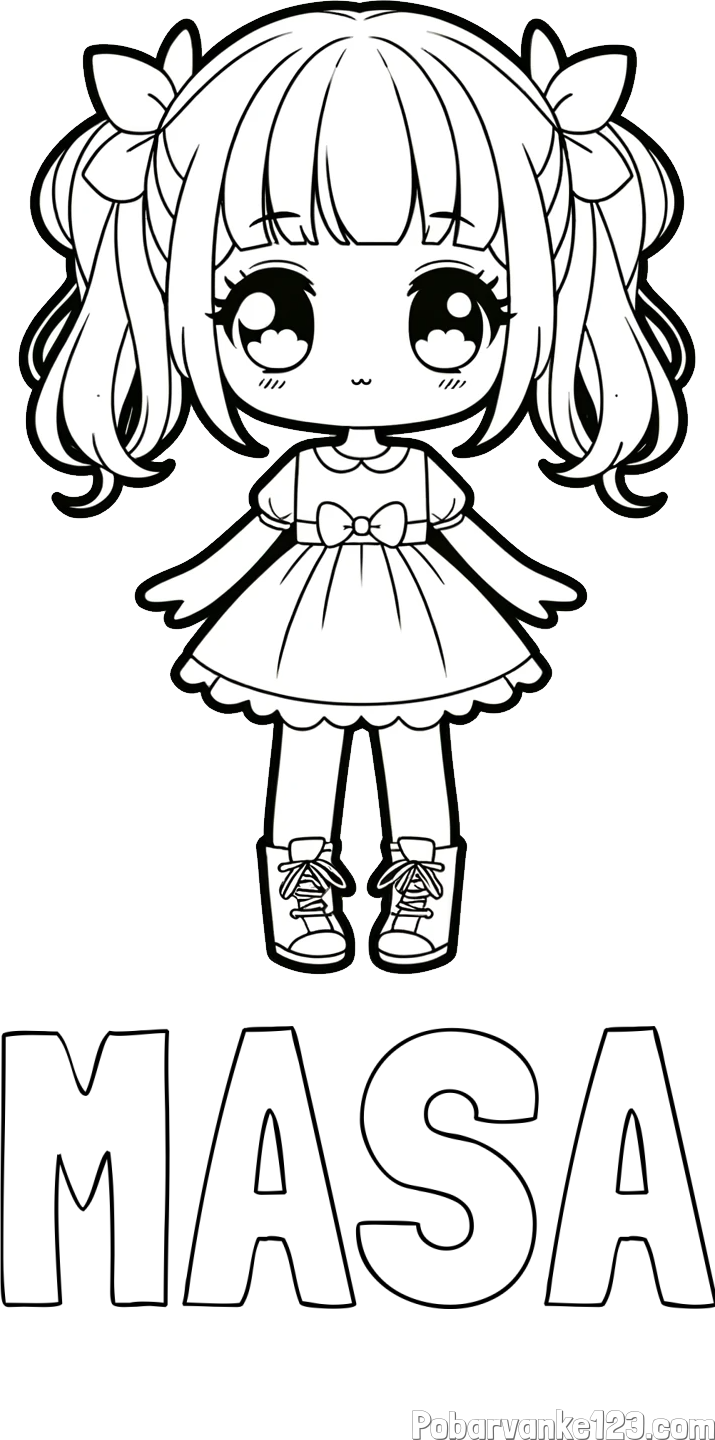 Pobarvanka imena MAŠA in pobarvanka anime punčke